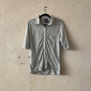 Tommy Jeans Women Shirt Button Up Collared Sparkly Metallic Logo Top Size Medium